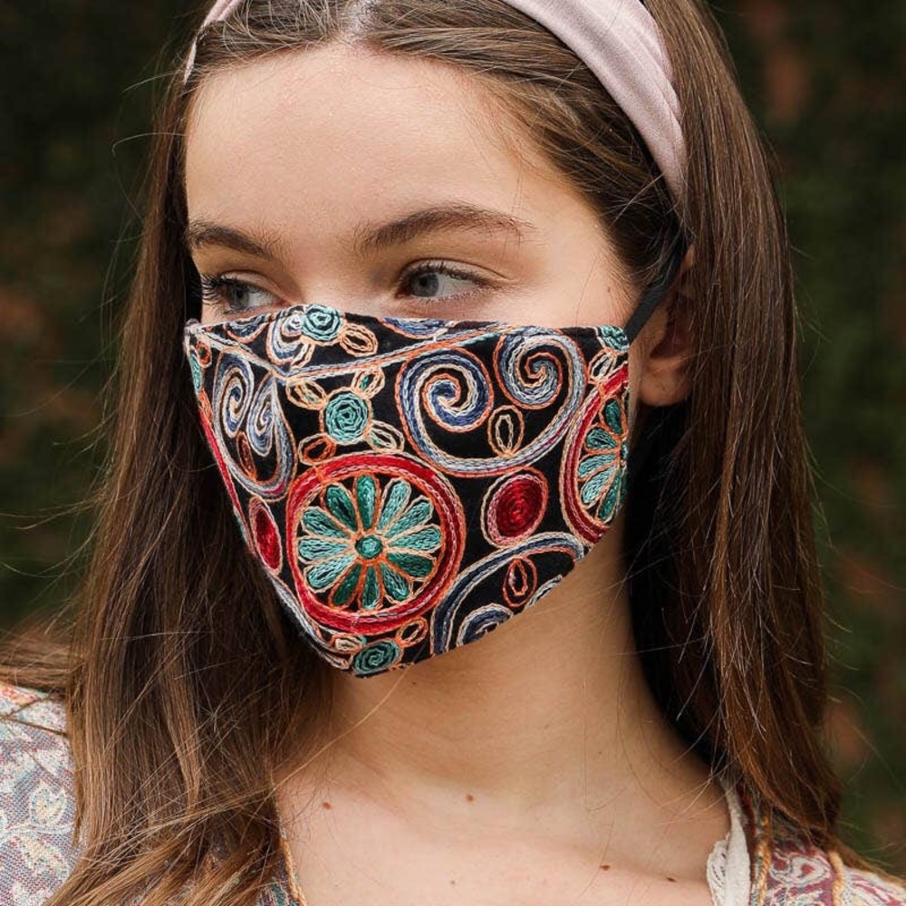 Floral Pattern Embroidered Face Mask